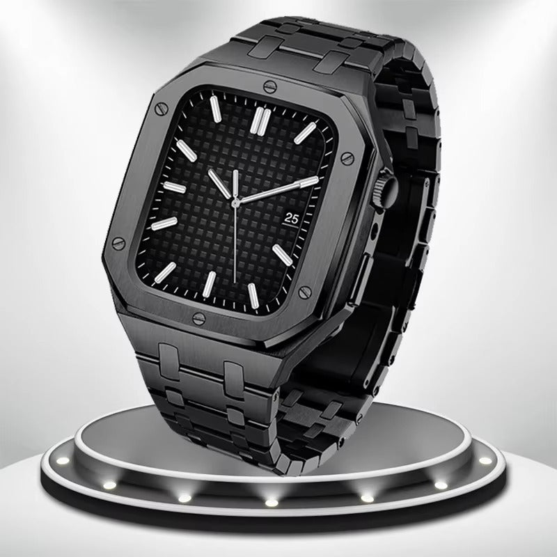 Luxury Metal Mod Kit for Smartwatch – Bezel Frame, Strap, and Case Set for 44mm to 45mm Watches, Premium Custom Accessories 