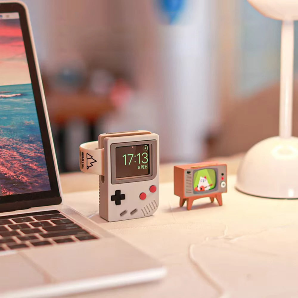 Premium Retro Charging Stand for Smartwatch – Desktop Silicone Dock Holder with Cable Slot, Nightstand Mode Compatible 