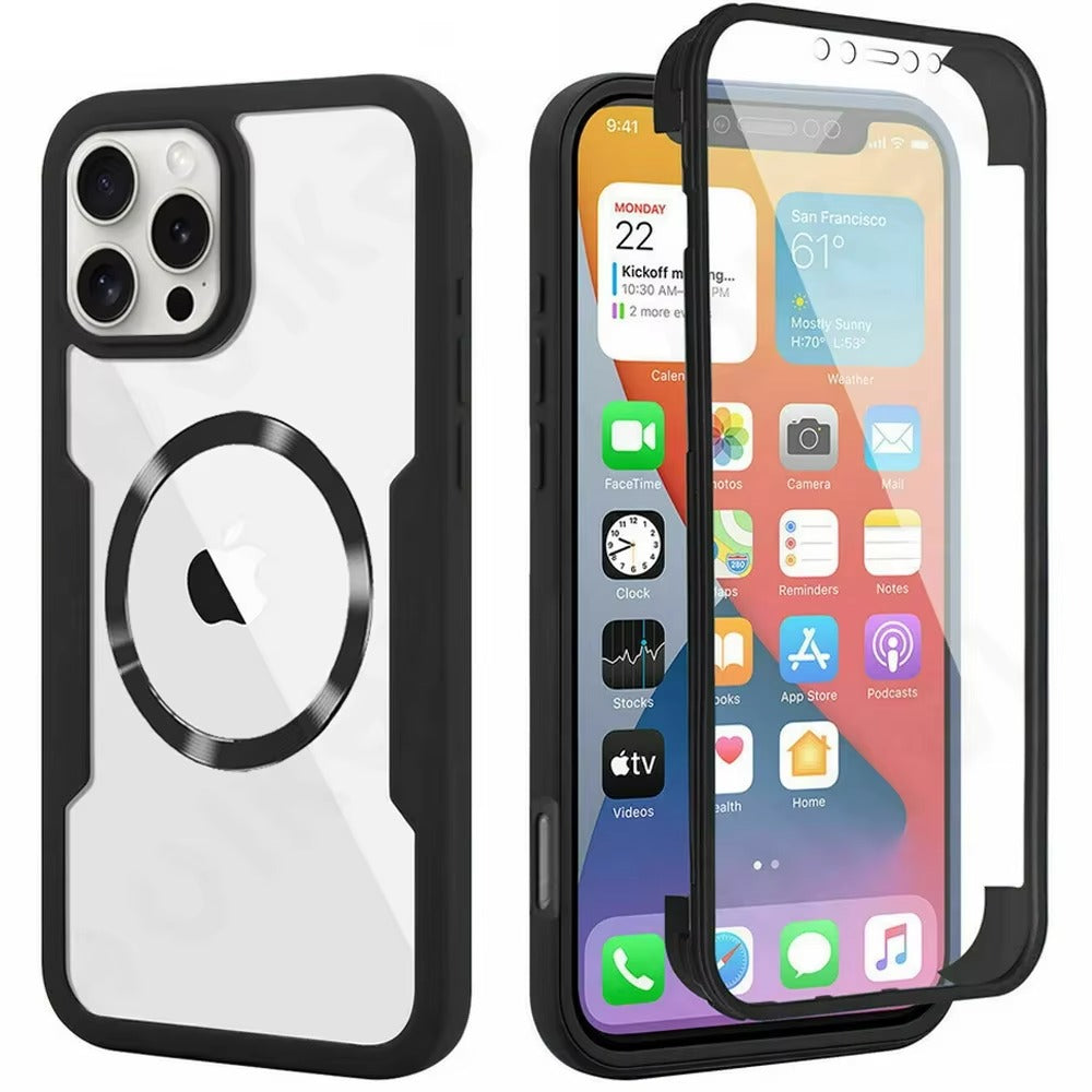 Luxury Apple iPhone Case MagSafe Compatible Ultra Thin Magnetic  All Around Protection Cover with Double Touch Clear Design