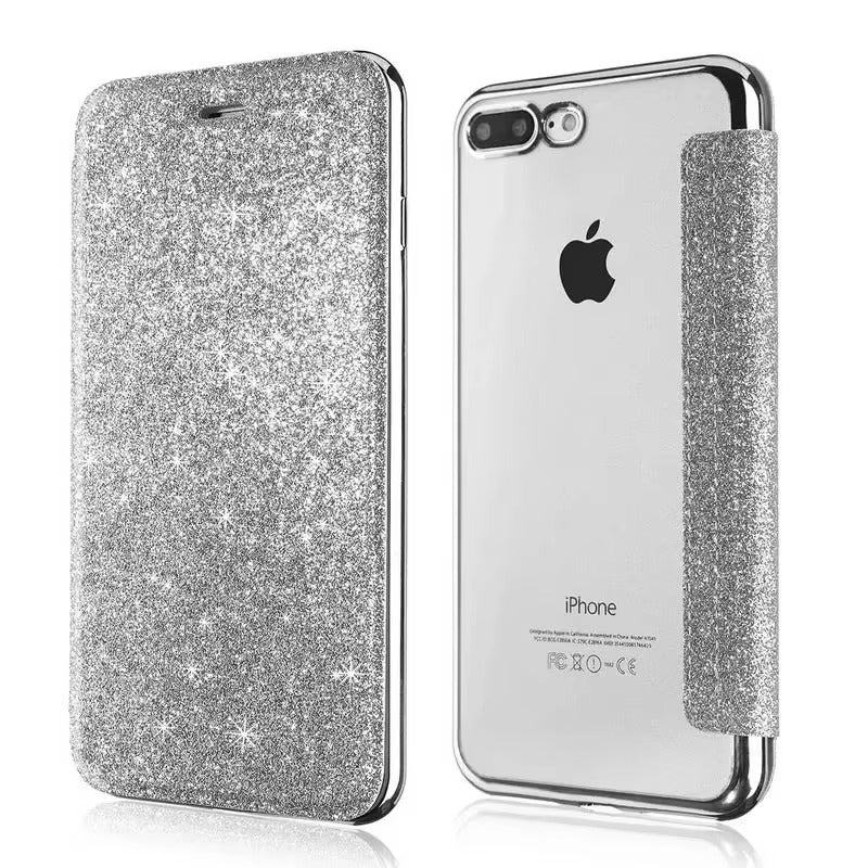 Luxury Apple iPhone Case, MagSafe Compatible, Camera Lens and Screen Protection, Ultra Thin, Shockproof, Magnetic, Full All Around Protection, Glitter Flip Wallet Cover