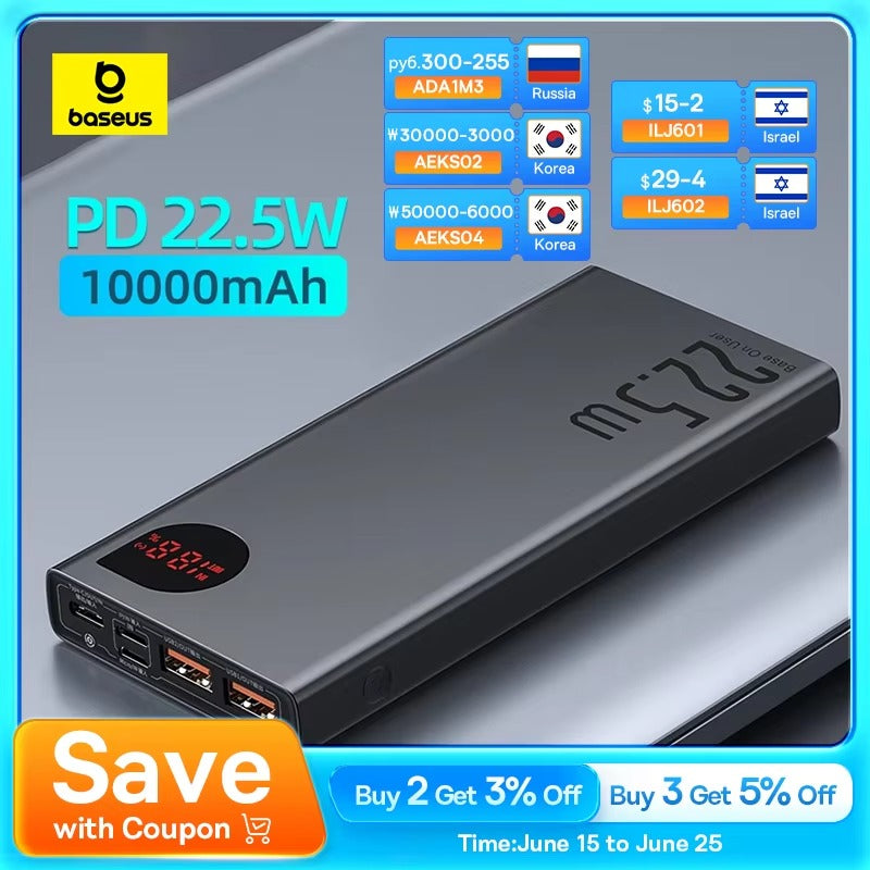 Premium, 10000mAh Power Bank, with 22.5W PD Fast Charging – Portable Charger for iPhone, Android Devices, Smartphones, USB-C 