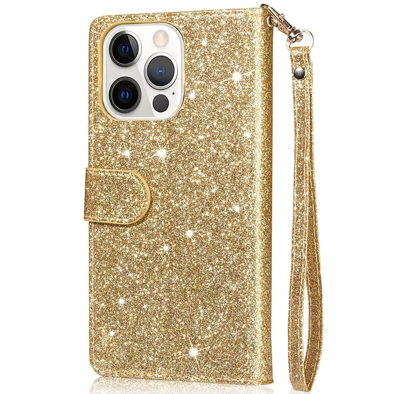 Luxury Apple iPhone Case, MagSafe Compatible, Camera Lens and Screen Protection, Ultra Thin, Shockproof, Magnetic, Full All Around Protection, Glitter Zipper Wallet Cover