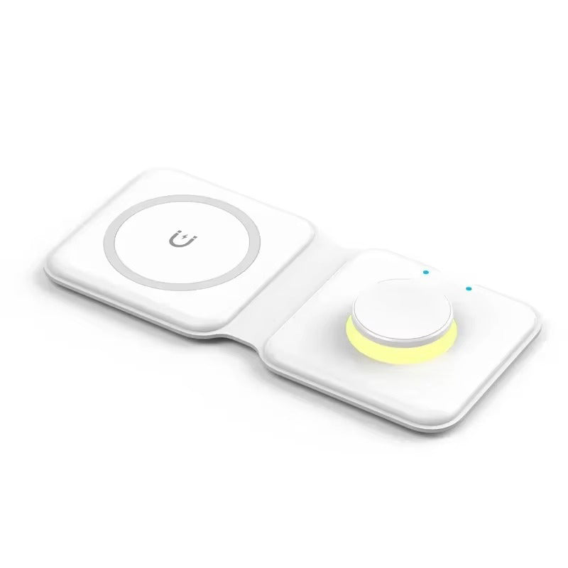 Premium 3 in 1 Magnetic Wireless Charger Pad – Portable Fast Charging Dock for iPhone, Apple Watch, AirPods with Foldable Stand, Type-C, 15W Output