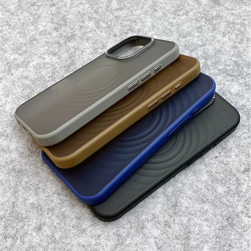 Luxury Apple iPhone Case, MagSafe Compatible, Camera Lens & Screen Protection, Ultra Thin, Shockproof, Magnetic Full All Around Cover – Water Ripple Matte Translucent Case with Metal Lens Bumper & Hard Back