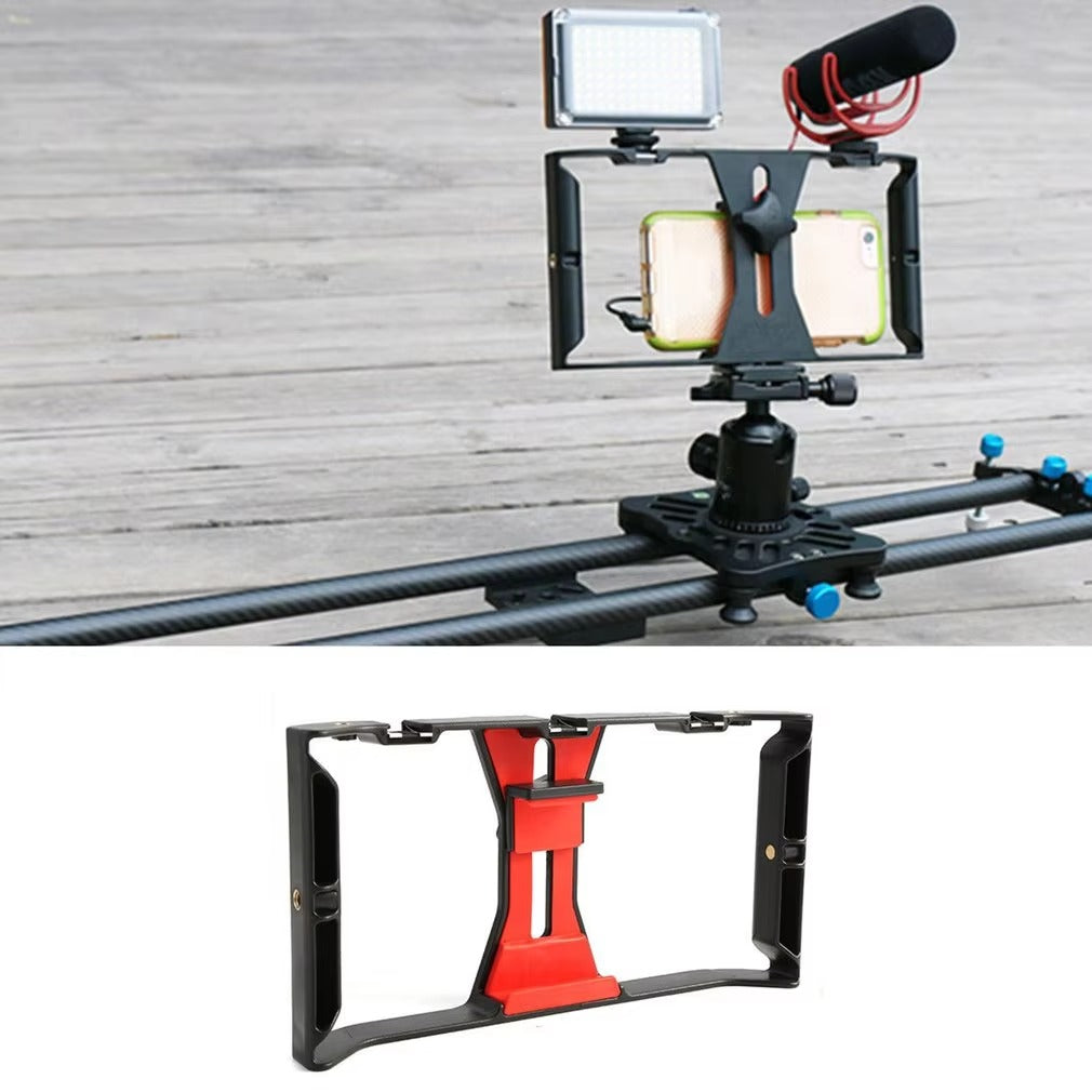 Robust Smartphone Video Rig Stabilizer with Dual Handgrips – Universal Handheld Phone Cage for YouTube, Live Streaming, Vlogging, LED & Mic Mount