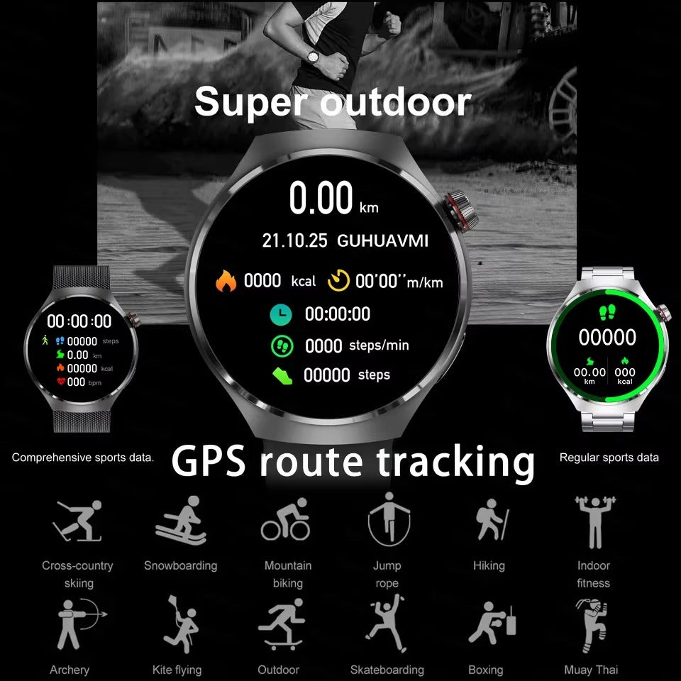 Premium AMOLED GPS Smart Watch – 1.46" HD Display, Bluetooth Calling, Fitness Tracker, IP68 Waterproof, Heart Rate & Sleep Monitor, NFC, Wireless Charging