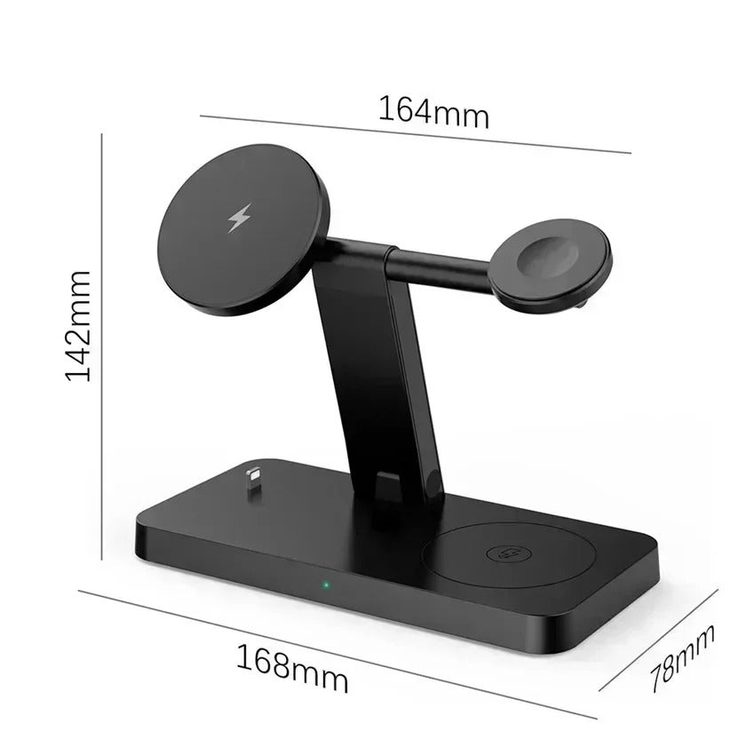 Premium 5 in 1 Magnetic Wireless Charging Station – Foldable Fast Charger Stand for Phones, Smartwatches, Earbuds with 30W Output & LED Night Light