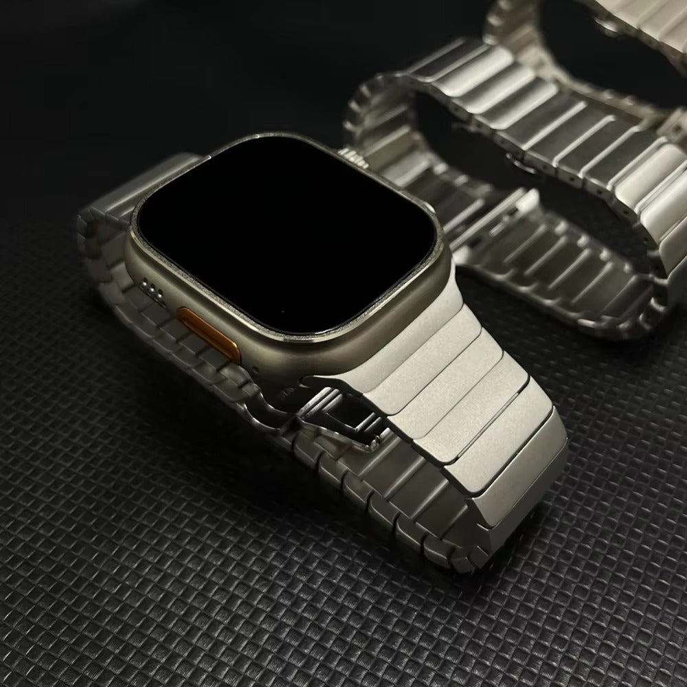 Premium Titanium Stainless Steel Band for Apple Watch Metal Link Bracelet with Secure Clasp, Compatible with 41mm to 49mm 