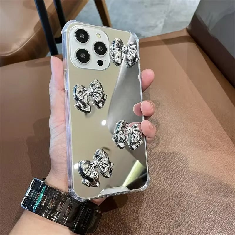 Luxury Apple iPhone Case, MagSafe Compatible, Camera Lens and Screen Protection, Ultra Thin, Shockproof, Magnetic, Full All Around Protection, Bow Heart Mirror Cover