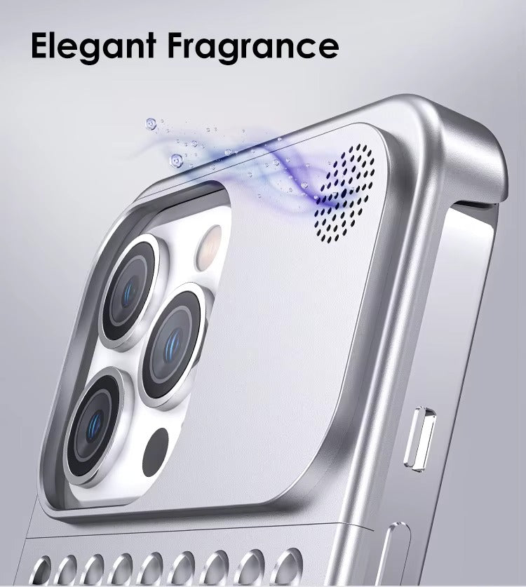 Luxury Apple iPhone Case, MagSafe Compatible, Camera Lens & Screen Protection, Ultra Thin, Shockproof, Magnetic Full All Around Cover – Aluminum Cooling Case with Heat Dissipation & Removable Fragrance Module