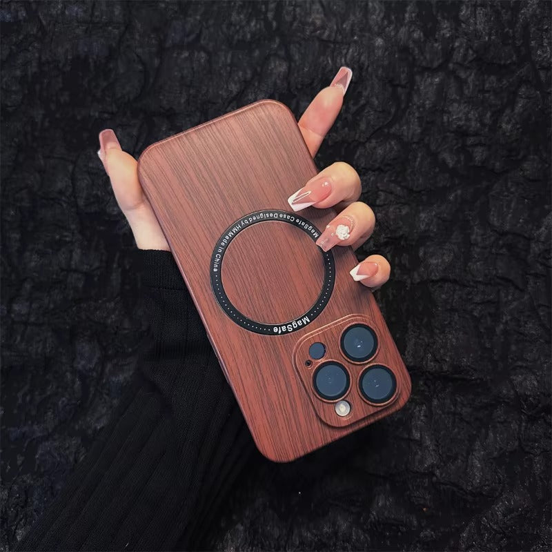 Premium Apple iPhone Case, MagSafe Compatible, Camera Lens Protection, Full All Around Protection, Wood Grain Back Cover