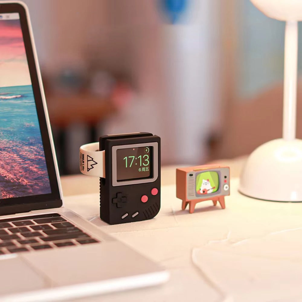 Premium Retro Charging Stand for Smartwatch – Desktop Silicone Dock Holder with Cable Slot, Nightstand Mode Compatible 