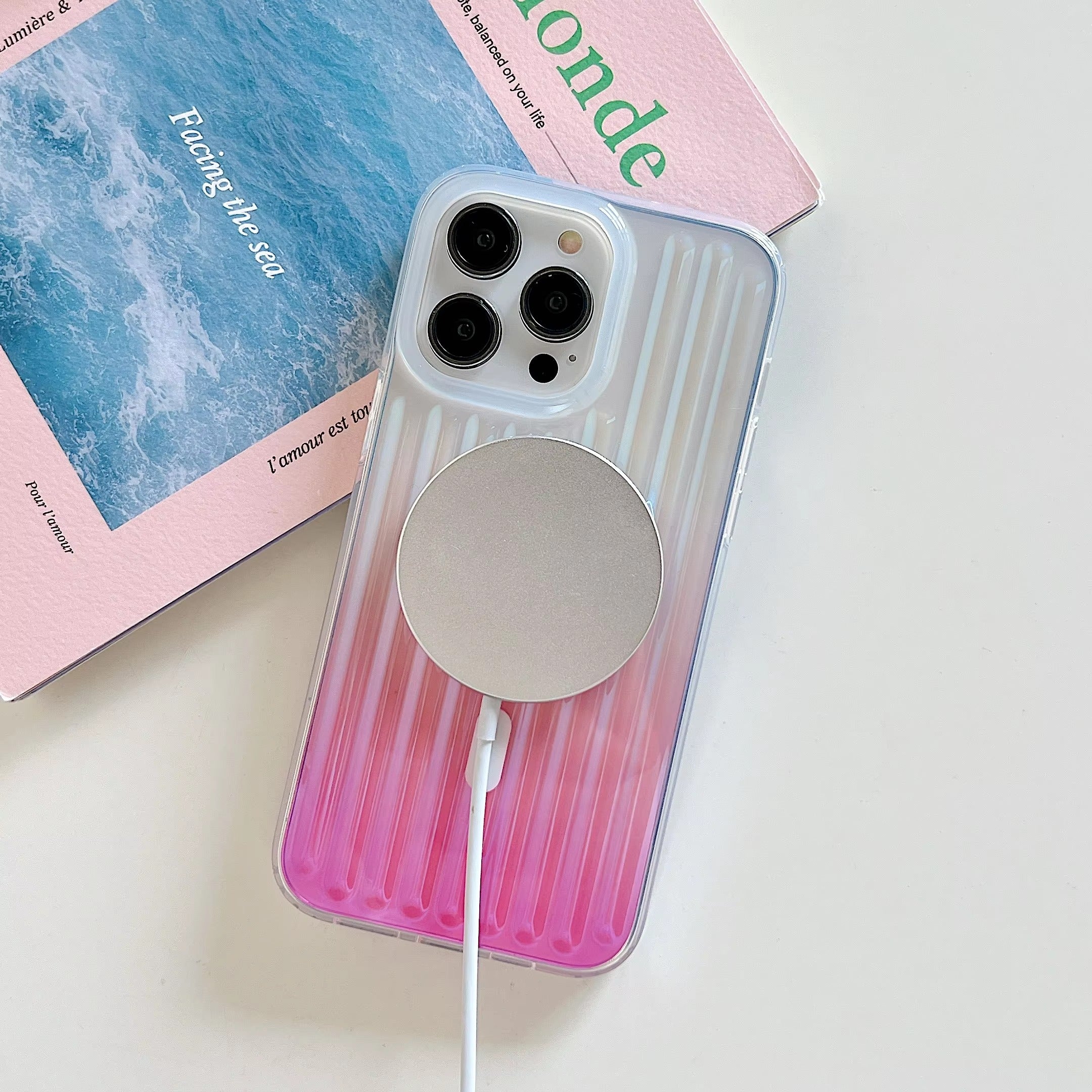 Premium Apple iPhone Case, MagSafe Compatible, Camera Lens & Screen Protection, Ultra Thin, Shockproof, Magnetic Full All Around Cover – Gradient Laser Luggage Style TPU + PC Case with Full Wrap Protection