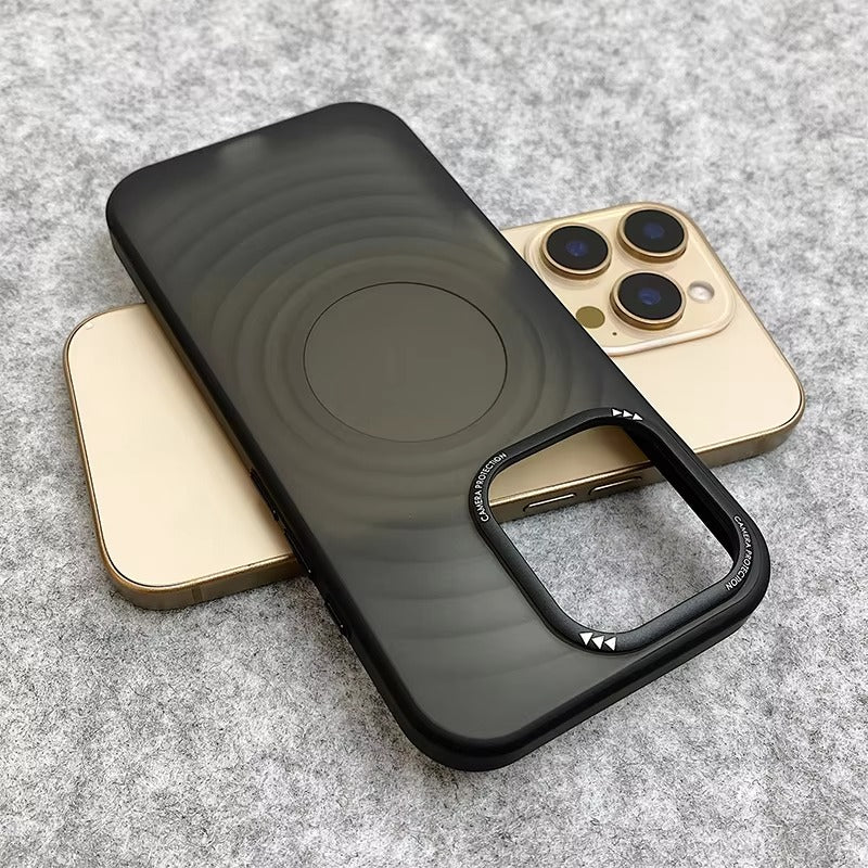 Luxury Apple iPhone Case, MagSafe Compatible, Camera Lens & Screen Protection, Ultra Thin, Shockproof, Magnetic Full All Around Cover – Water Ripple Matte Translucent Case with Metal Lens Bumper & Hard Back