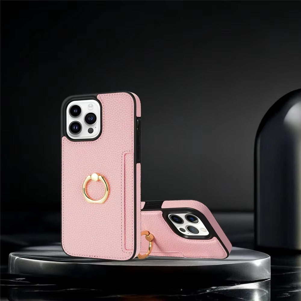 Luxury Card Slot Litchi Leather Apple iPhone Case, MagSafe Compatible, Ultra Thin Magnetic Shockproof Full Cover 