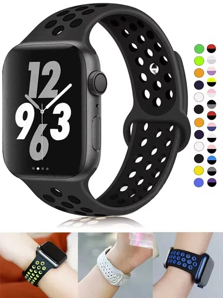 Colorful Silicone Sport Watch Band – Soft Replacement Strap with Stainless Steel Buckle, Compatible with 38mm to 49mm Smartwatches