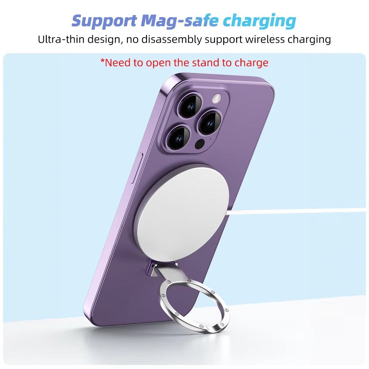 Premium, Magnetic Phone Ring Holder for MagSafe – Detachable, 360° Rotating Grip Stand, Compatible with Apple iPhone