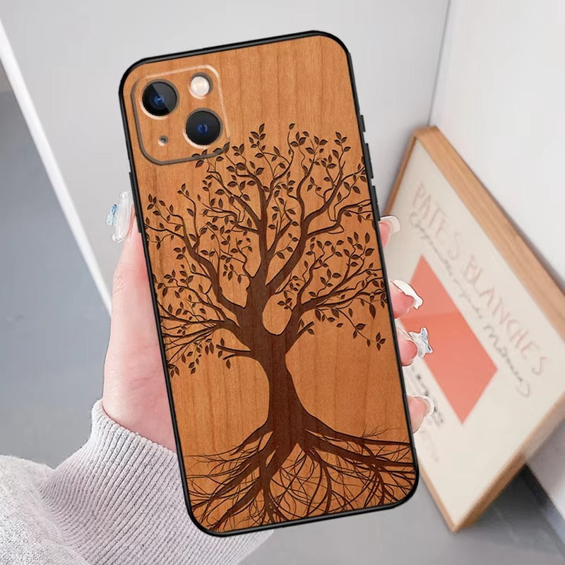 Luxury Apple iPhone Case, MagSafe Compatible, Camera Lens Protection, Screen Protection,  Artistic Wood Cover