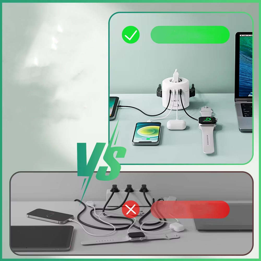 Premium, EU Plug Power Strip with 4 AC Outlets, 3 USB Ports, 1 Type-C, 2M/3M Braided Cable – Multi Socket Extension for Home