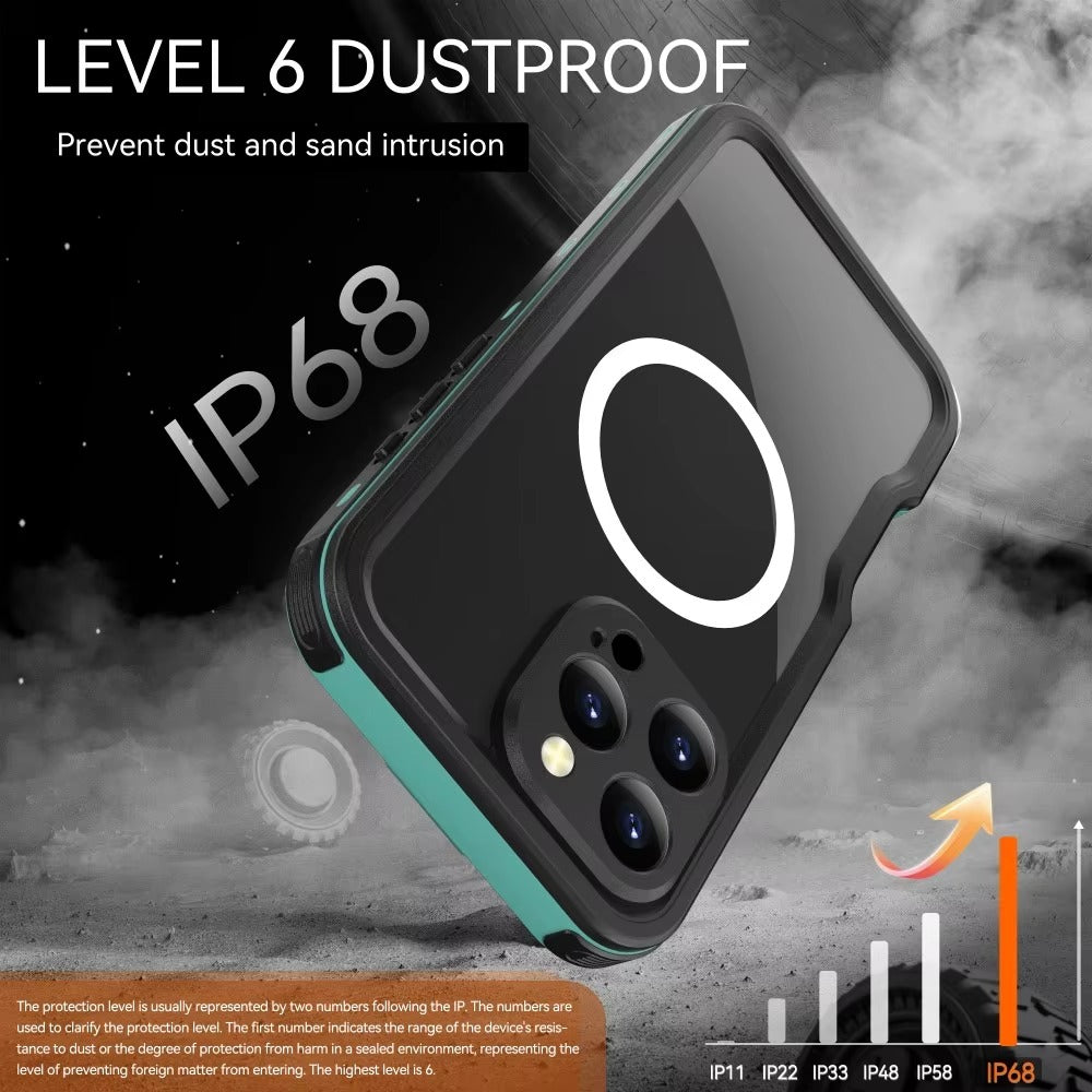 Premium Apple iPhone Case MagSafe Compatible, Camera Lens & Screen Protection, Cover with IP68 Waterproof TPU Armor