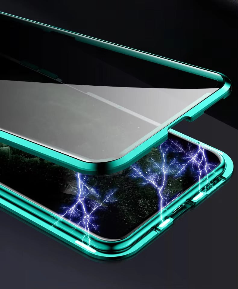 Premium Apple iPhone Case, MagSafe Compatible, Camera Lens & Screen Protection, Ultra Thin, Shockproof, Magnetic Full All Around Cover – Anti-Peeping Tempered Glass Case with Magnetic Metal Bumper & Privacy Protection