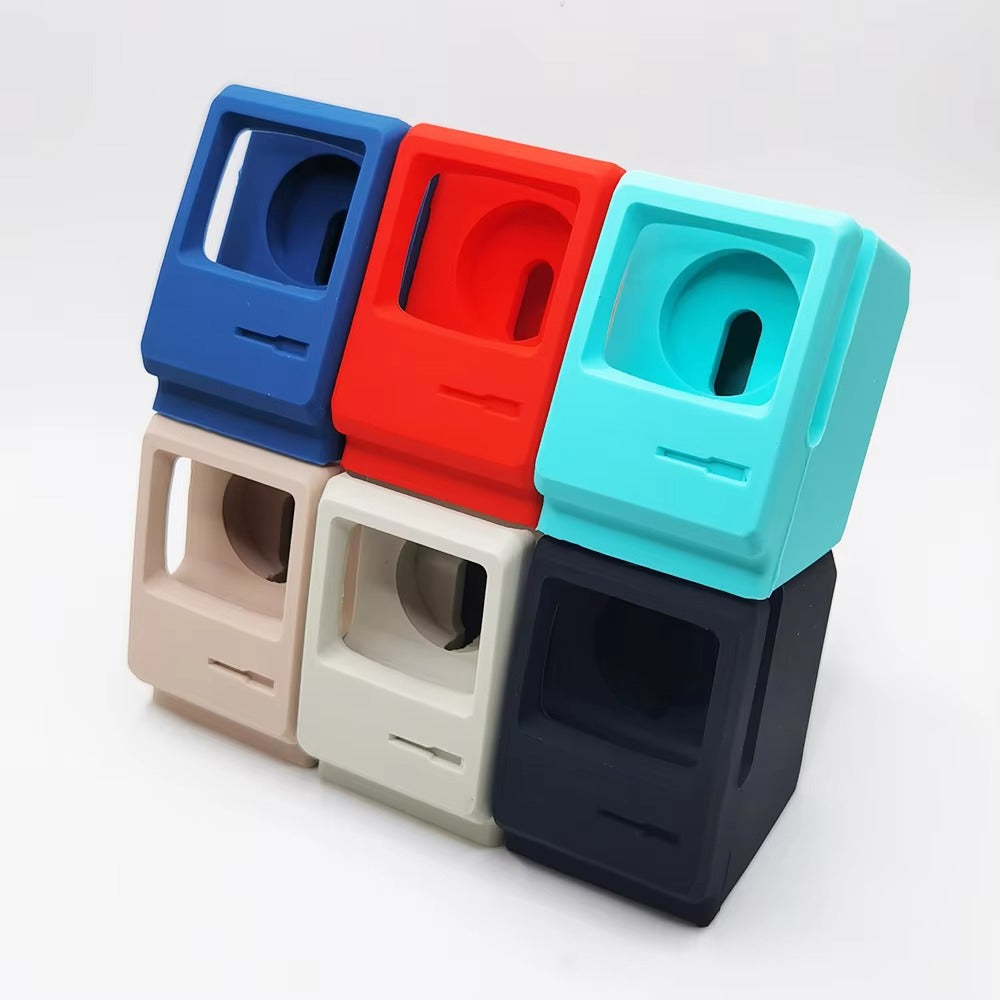 Premium Retro Charging Stand for Smartwatch – Desktop Silicone Dock Holder with Cable Slot, Nightstand Mode Compatible 