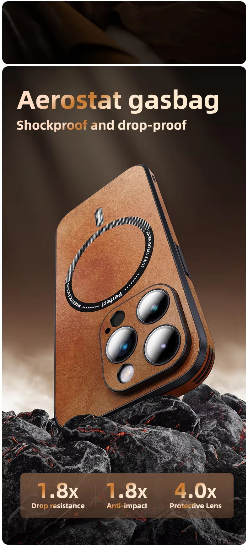 Premium MagSafe Leather iPhone Case with Magnetic Shockproof Design, Glass Lens Protector, Full Body Drop Defense, 