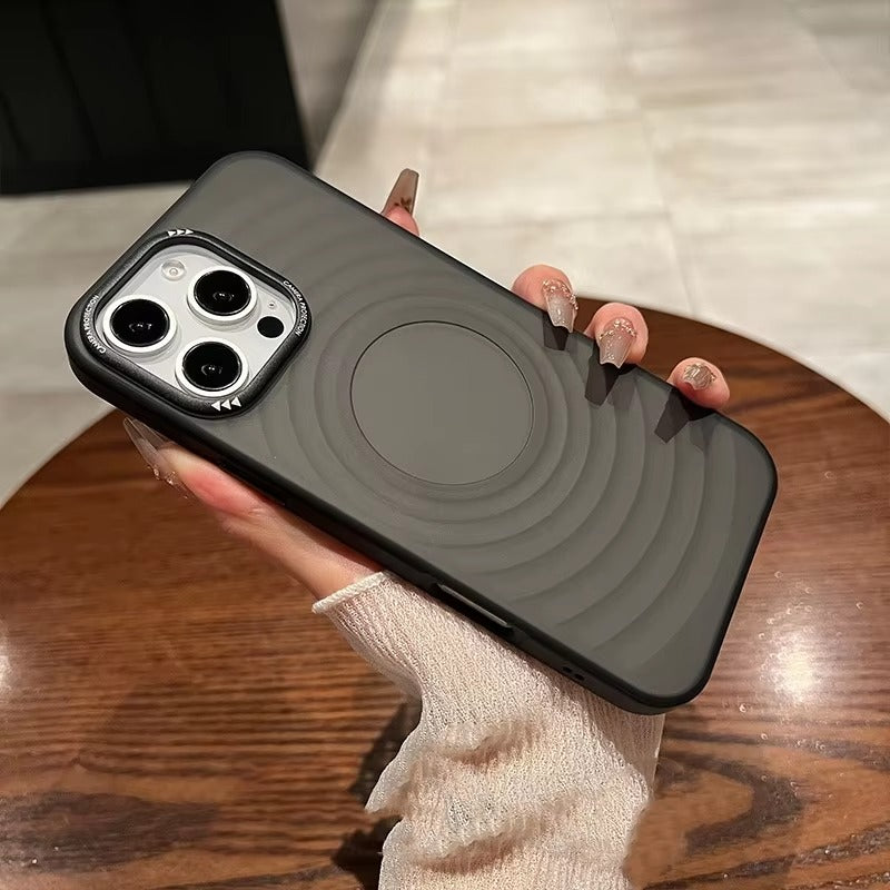 Luxury Apple iPhone Case, MagSafe Compatible, Camera Lens & Screen Protection, Ultra Thin, Shockproof, Magnetic Full All Around Cover – Water Ripple Matte Translucent Case with Metal Lens Bumper & Hard Back