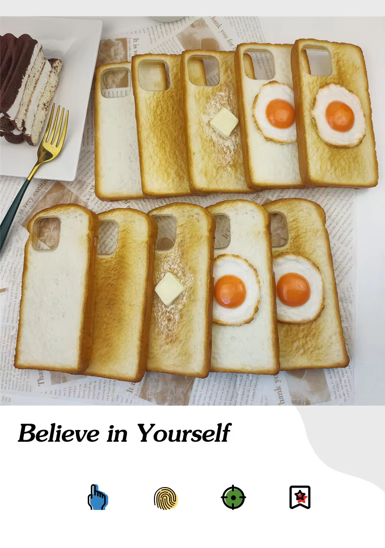 Premium Apple iPhone Case, MagSafe Compatible, Camera Lens and Screen Protection, Ultra Thin, Shockproof, Magnetic, Full All Around Protection, 3D Toast Bread Soft Cover