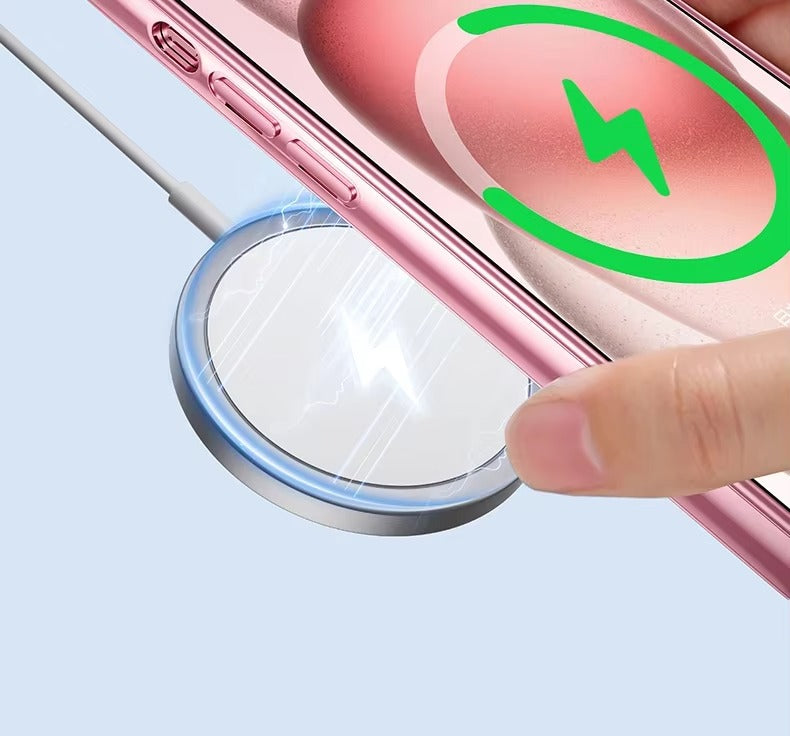 Luxury Apple iPhone Case, MagSafe Compatible, Camera Lens & Screen Protection, Ultra Thin, Shockproof, Magnetic Full All Around Cover – Plating Transparent Silicone TPU Case with Magnetic Back & Lens Film Protection