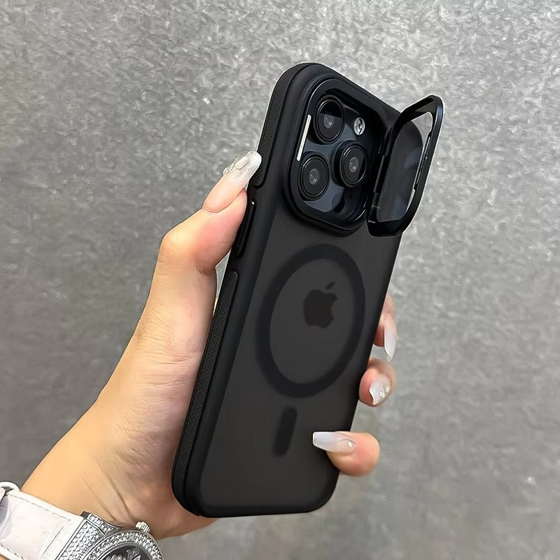 Luxury Apple iPhone Case  Ultra Thin Shockproof Magnetic Full All Around Protection Cover with Matte Stand & Wrist Strap