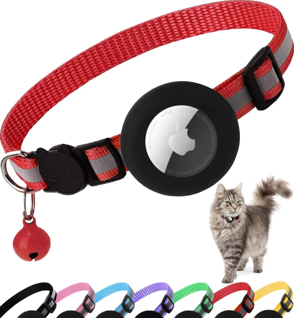 Premium Reflective Cat Collar with AirTag Holder – Adjustable Breakaway Design with Bell for Kittens and Small Pets 0.4" Wide