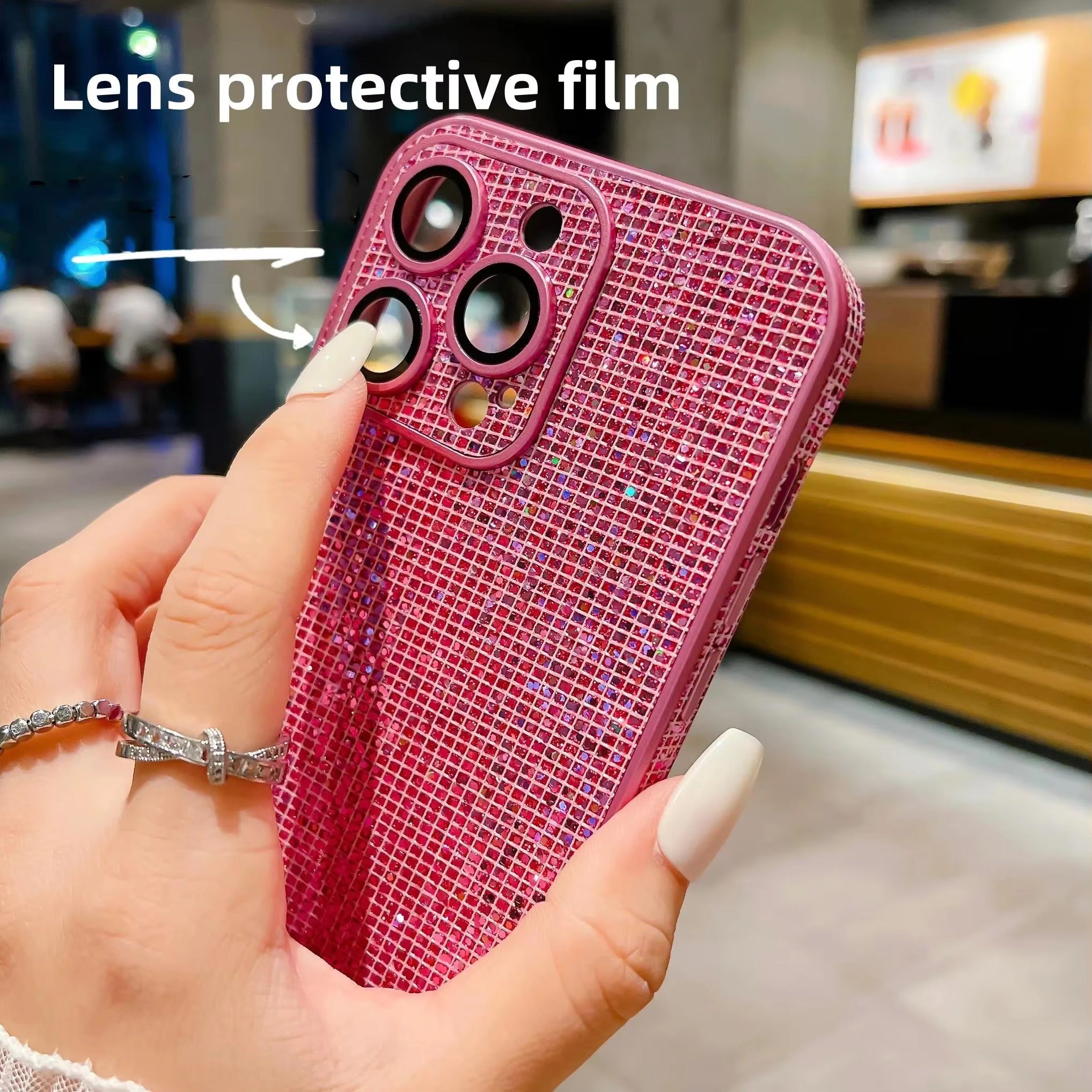 Luxury Apple iPhone Case, MagSafe Compatible, Camera Lens & Screen Protection, Ultra Thin, Shockproof, Magnetic Full All Around Cover – Glitter Diamond Rhinestone Case with Lens Guard for Stylish Bling Protection