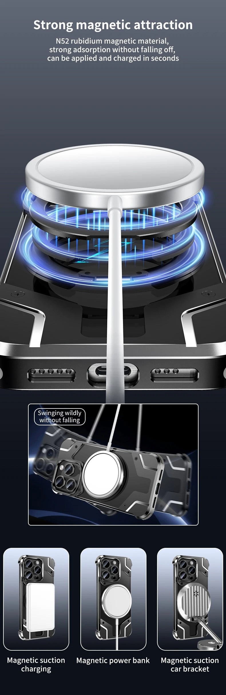 Luxury Apple iPhone Case, MagSafe Compatible, Camera Lens & Screen Protection, Ultra Thin, Shockproof, Magnetic Full All Around Cover – 360° Aluminum Alloy Rimless Case with Transparent PC & Built-In Bracket