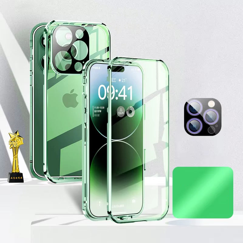 High Quality 360° Magnetic Apple iPhone Case Ultra Full Metal Cover with Dual-Sided Glass and Camera Lens Protection Frame