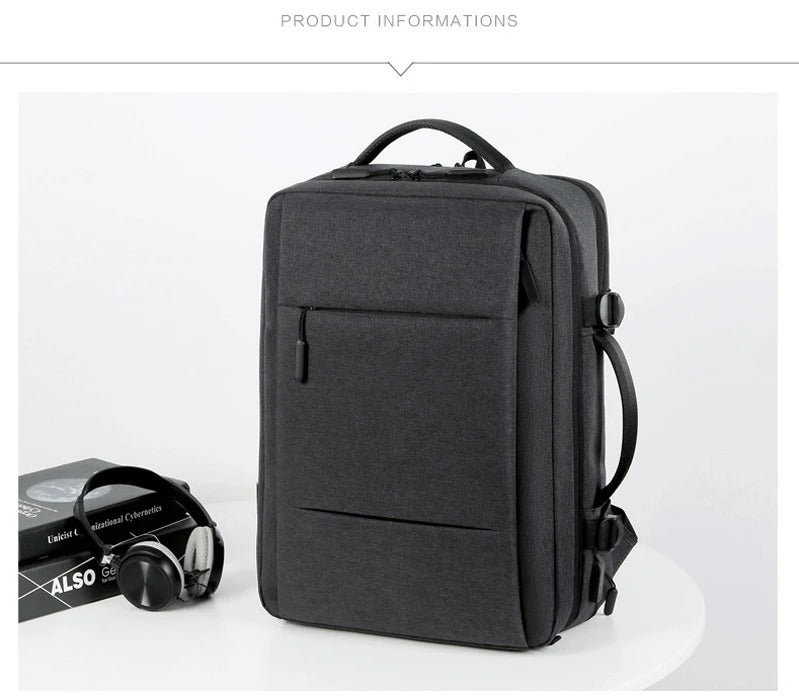 High Quality Waterproof Laptop Backpack for Men, Expandable USB Charging Bag, Business Travel School Rucksack