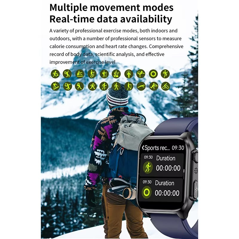 Premium Health Smartwatch for iPhone – Non-Invasive Blood Glucose Monitor with ECG+PPG, AI Voice Assistant, Bluetooth Calling