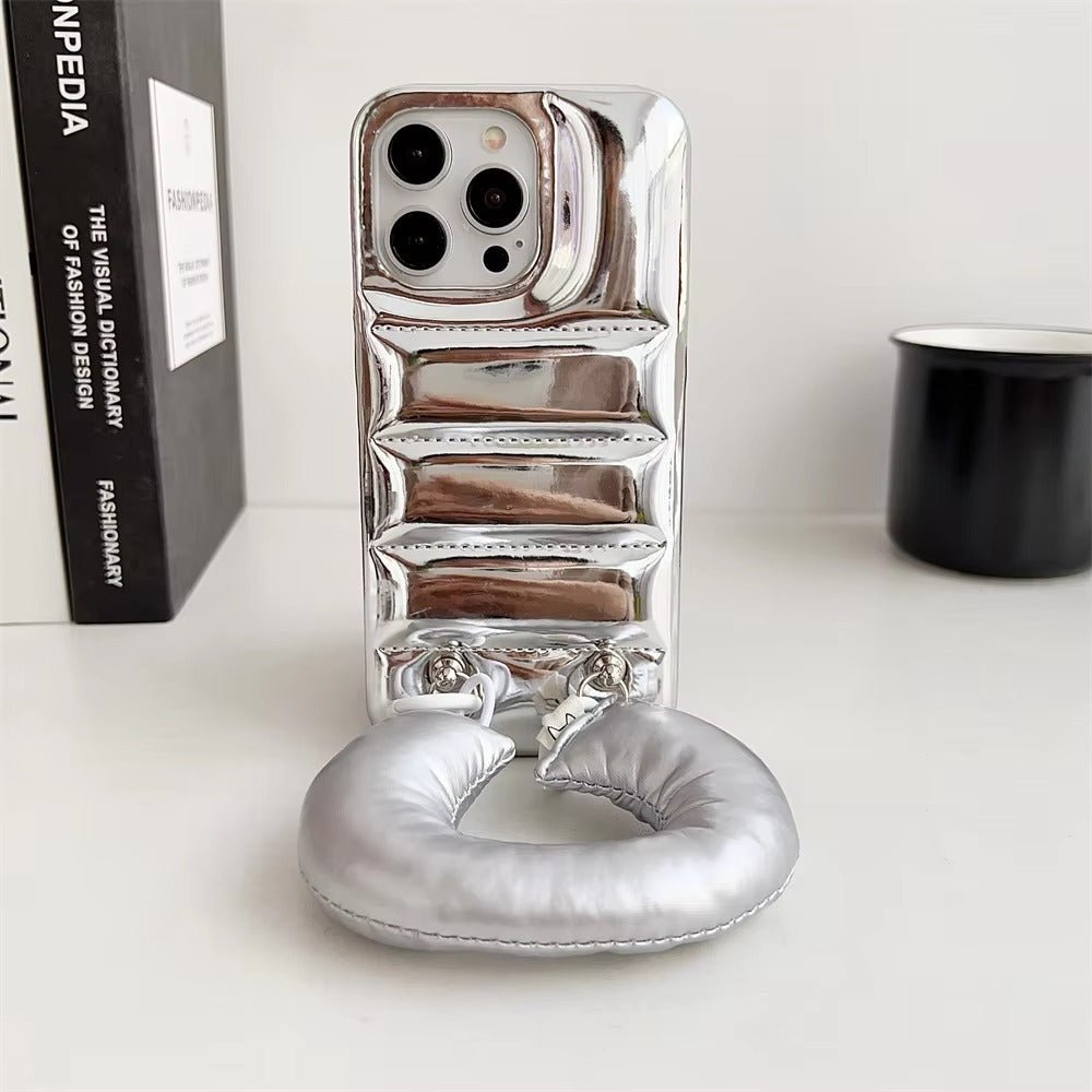 Luxury Apple iPhone Case, MagSafe Compatible, Camera Lens & Screen Protection, Ultra Thin, Shockproof, Magnetic Full All Around Cover – Down Jacket Style Silicone Case with Wrist Strap & Soft Finish