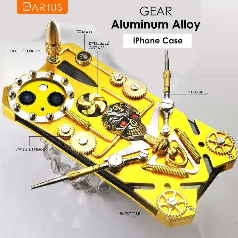 Luxury Armor Apple iPhone Case, MagSafe Compatible, Magnetic Cover with Metal Kickstand, Back and Skull Compass Design