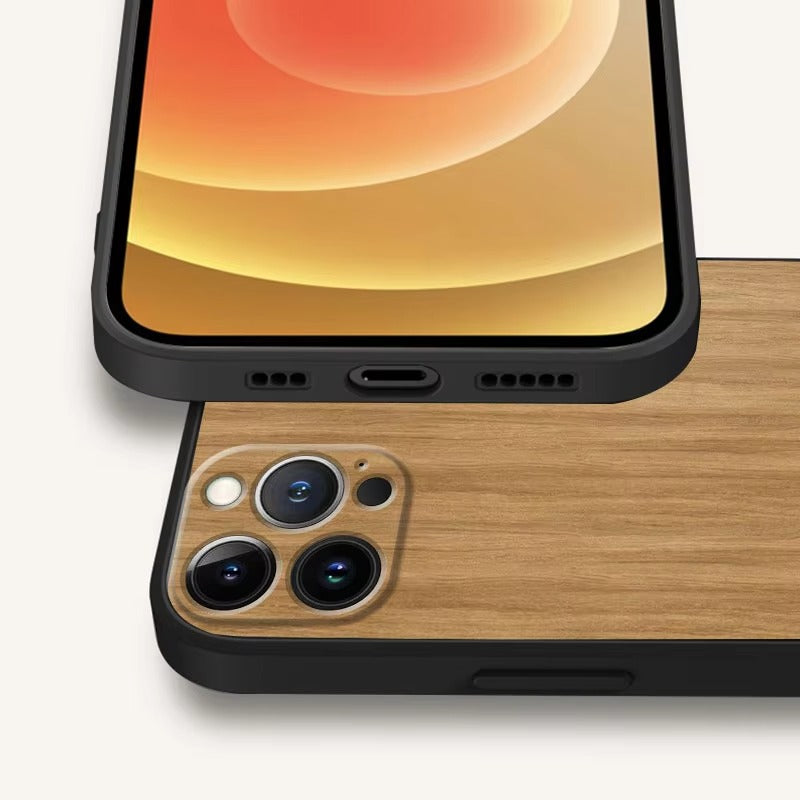 Premium Wood Grain iPhone Case MagSafe Compatible Ultra Thin Magnetic with Smooth Brown Texture and Metallic Frame Design