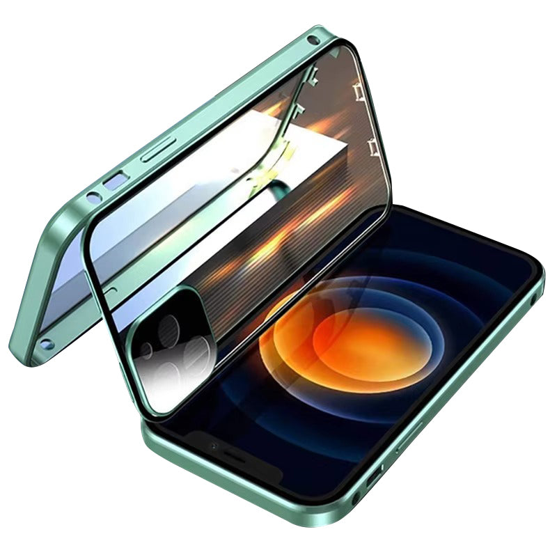 Luxury Apple iPhone Case MagSafe Compatible, Camera Lens & Screen Protection,  Cover with Double-Sided Glass Bumper Lock