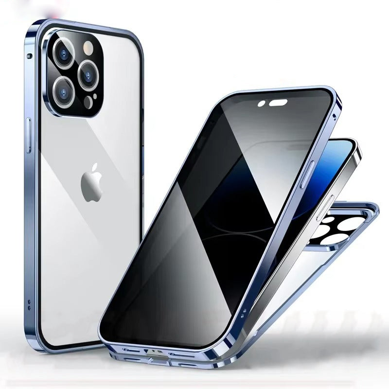 Premium Apple iPhone Case, MagSafe Compatible, Camera Lens & Screen Protection, Ultra Thin, Shockproof, Magnetic Full All Around Cover – Double Glass Anti-Peep Privacy Case with Magnetic Adsorption & Lens Protection