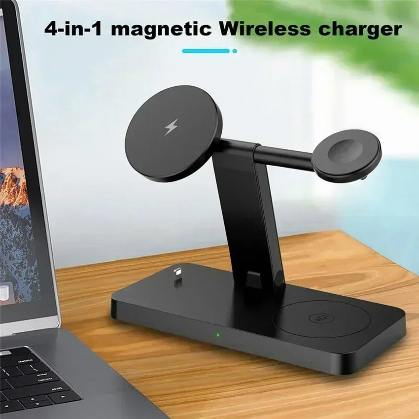 Premium 5 in 1 Magnetic Wireless Charging Station – Foldable Fast Charger Stand for Phones, Smartwatches, Earbuds with 30W Output & LED Night Light