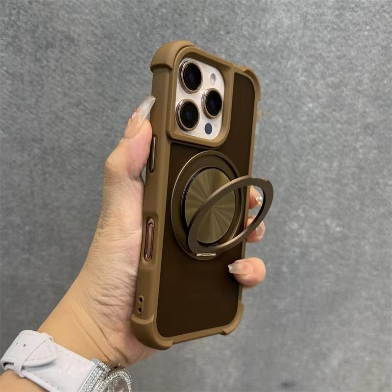 Premium Apple iPhone Case, MagSafe Compatible, Camera Lens & Screen Protection, Ultra Thin, Shockproof, Magnetic Full All Around Cover – 360° Rotating Stand Case with Airbag Corners & Wrist Strap