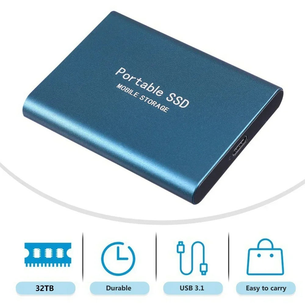High-Speed External SSD 1TB 2TB – Portable USB 3.1 Solid State Drive, Ultra Slim, Shockproof, Waterproof, Type-C & USB Compatible for Mac/Windows PCs