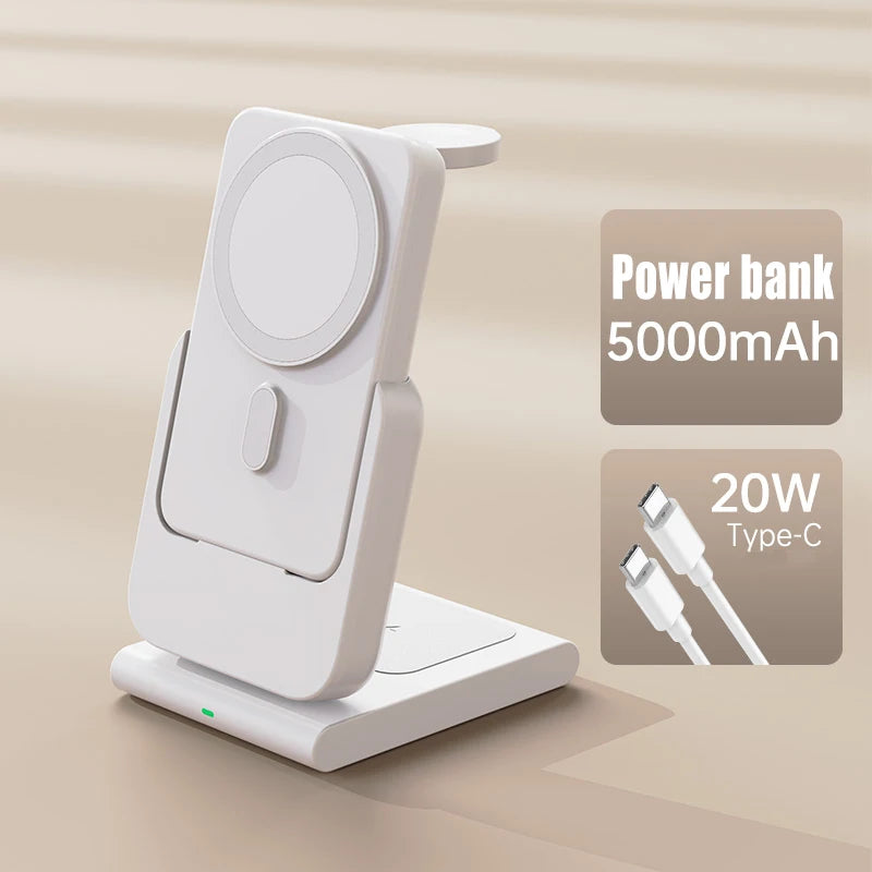 Premium 3-in-1 Magnetic Wireless Charging Station & Portable Power Bank – Fast Charger for iPhone, Apple Watch & AirPods with Detachable Design