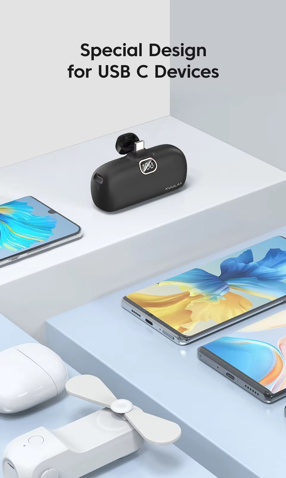 Premium, 5000mAh Mini Power Bank – Fast Charging, Portable External Battery Charger for iPhone, Android, USB-C Devices