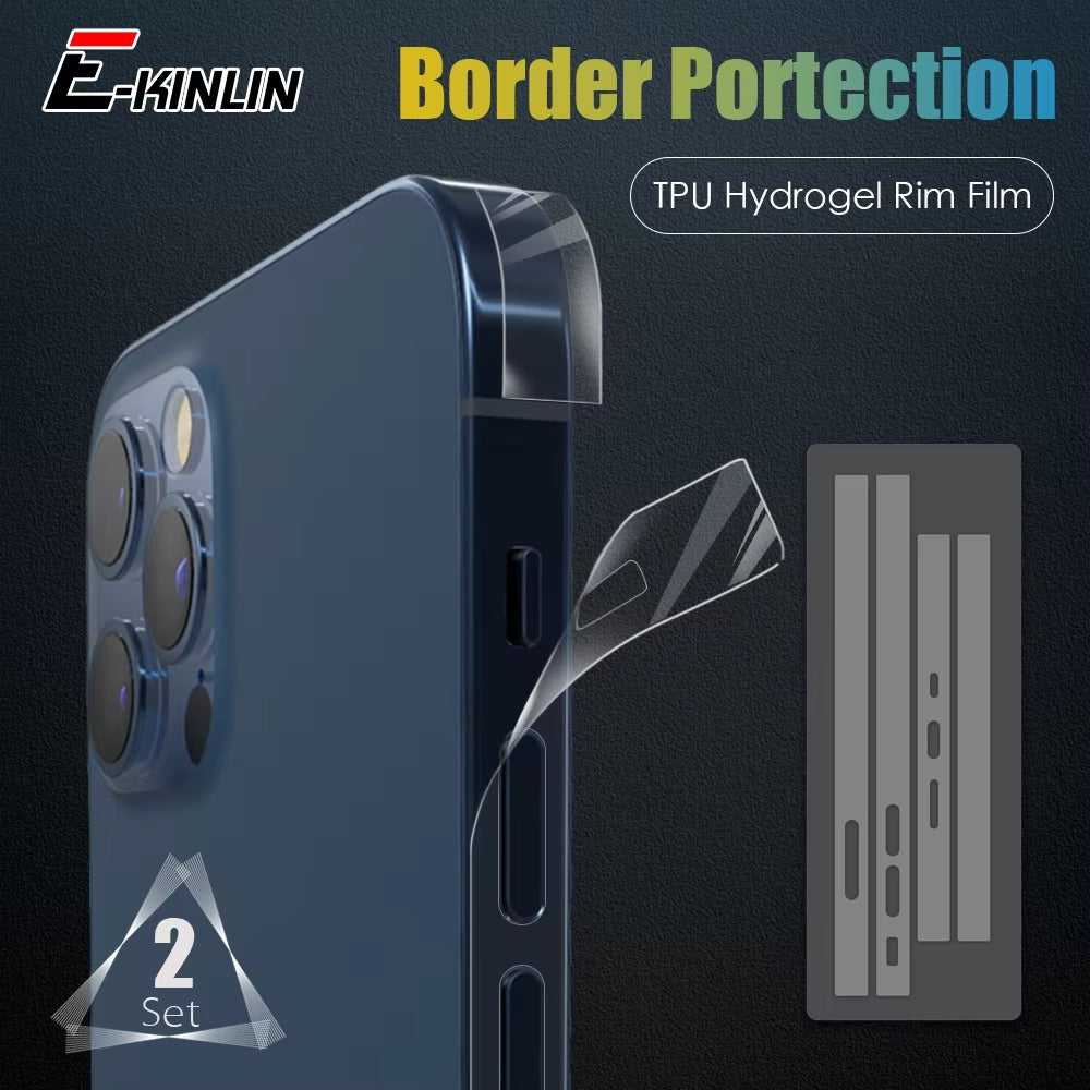 Premium Carbon Fiber Frame Protector – Transparent, Matte Edge Sticker with Hydrogel Film for iPhone Plus