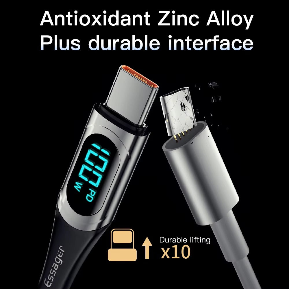 High Power 100W USB-C to USB-C Cable – Fast Charging 5A PD Charger Cord with LED Display, 480Mbps Data Transfer, 1m/2m Nylon Braided Wire for Laptop & Phone