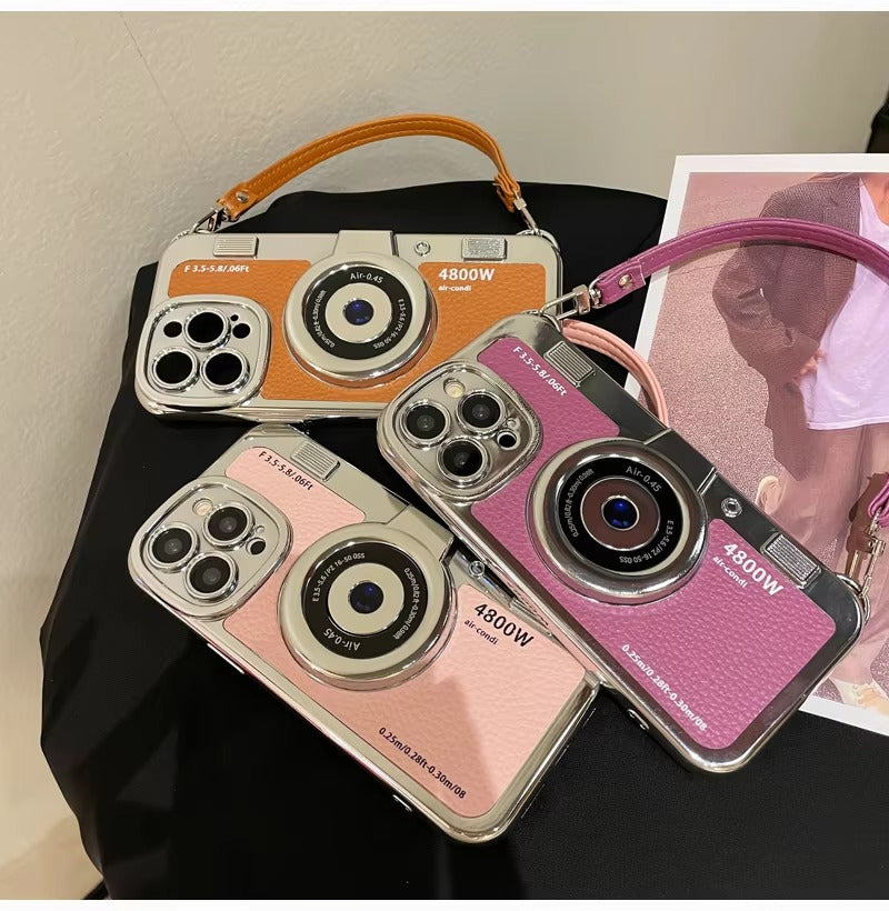 Premium Apple iPhone Case, MagSafe Compatible, Camera Lens & Screen Protection, Ultra Thin, Shockproof, Magnetic Full All Around Cover – Plated Camera Style Case with Lychee Texture & Anti-Fall Leather Rope